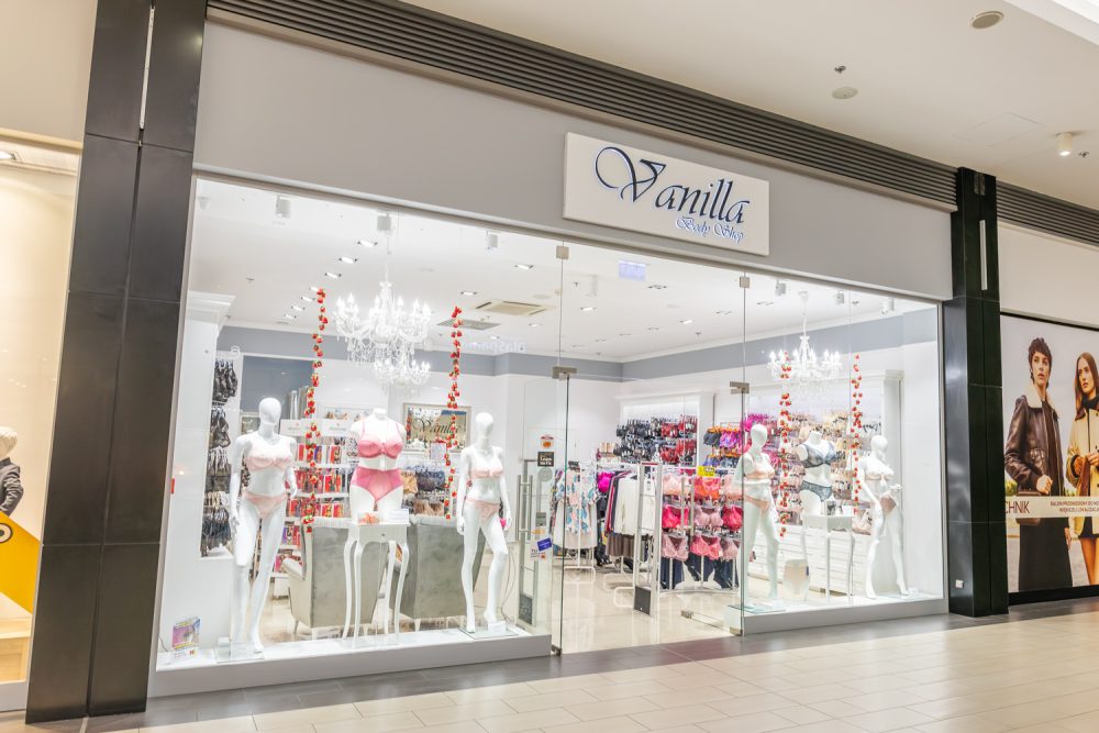 Witryna sklepu Vanilla Body Shop w M1 Czeladź