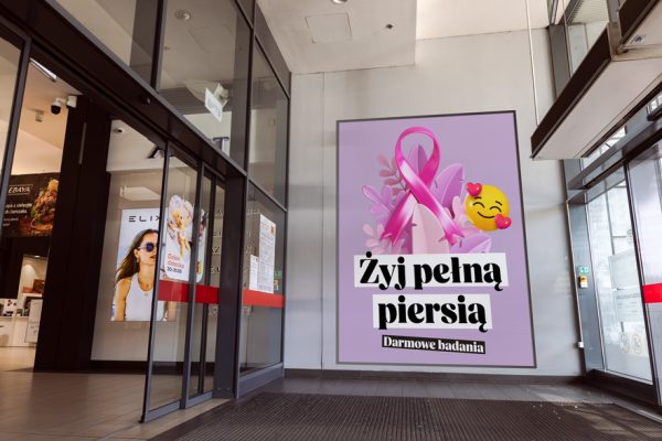 Pionowy baner reklamowy o łącznej powierzchni 13,5 m2 i wymiarach 3x4,5m zlokalizowany przy Medicine, H&M oraz Apart.