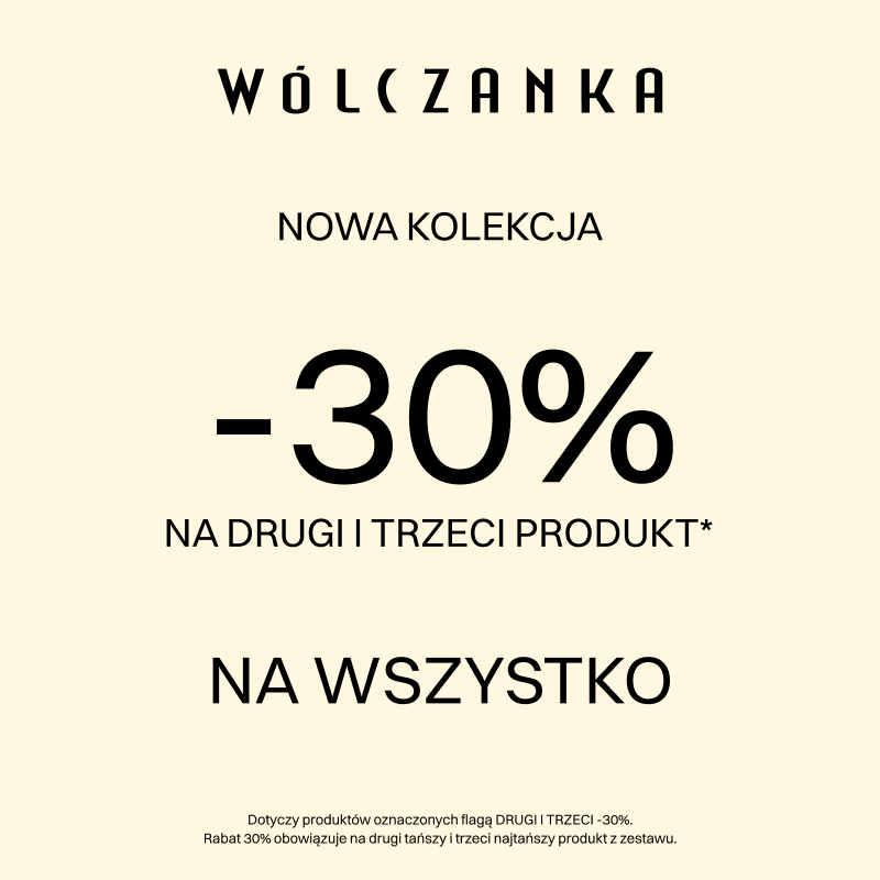 Grafika promocyjna marki Wólczanka w, informująca o rabacie -30% przy zakupie zestawu produktów.