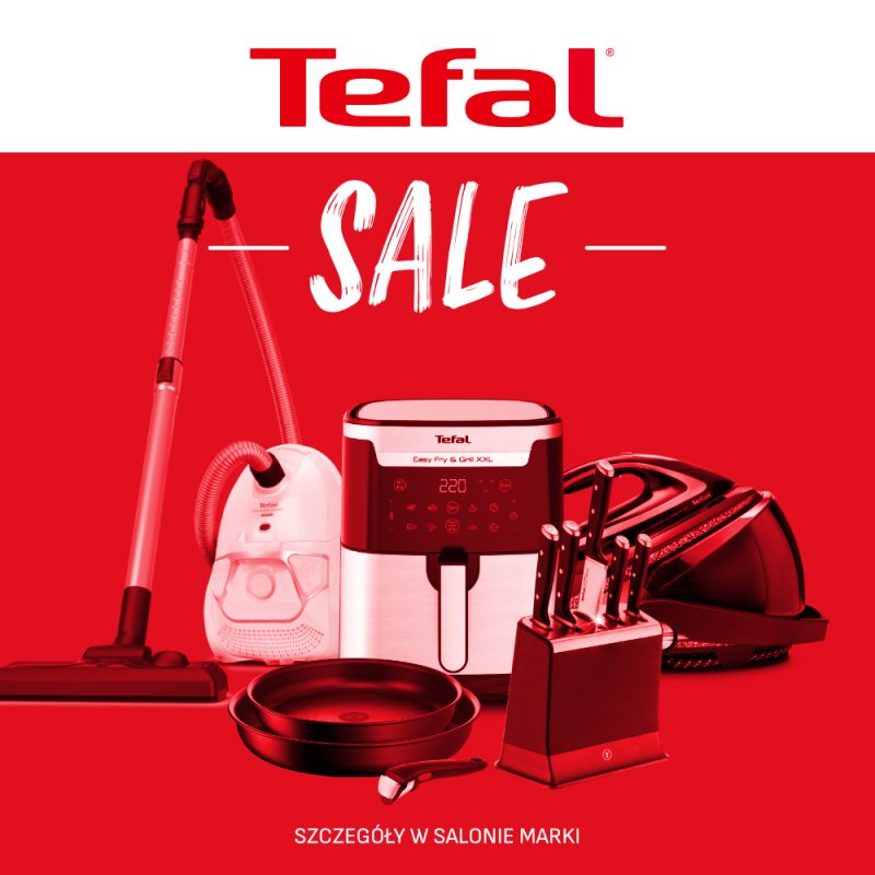 Promocja marki Tefal w M1 Czeladź. Grafika przedstawiająca sprzęt AGD.