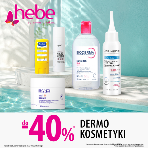 Grafika promocyjna dla marki hebe. Kosmetyki objęte promocją.