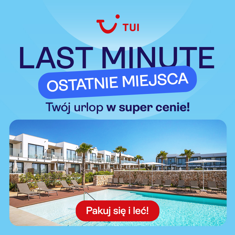 Grafika promocyjna biura podróży i oferty last minute w tui.