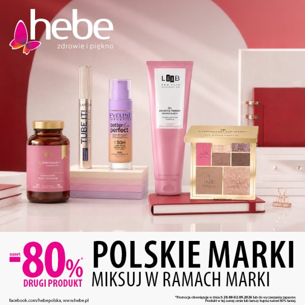 Grafika promocyjna marki hebe. Kosmetyki i akcesoria polskich marek.