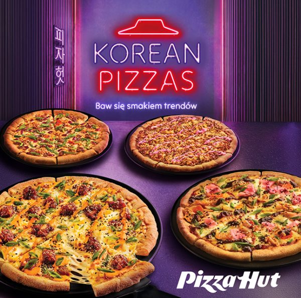 Grafika promocyjna Pizza Hut. Nowe koreańskie smaki pizzy.