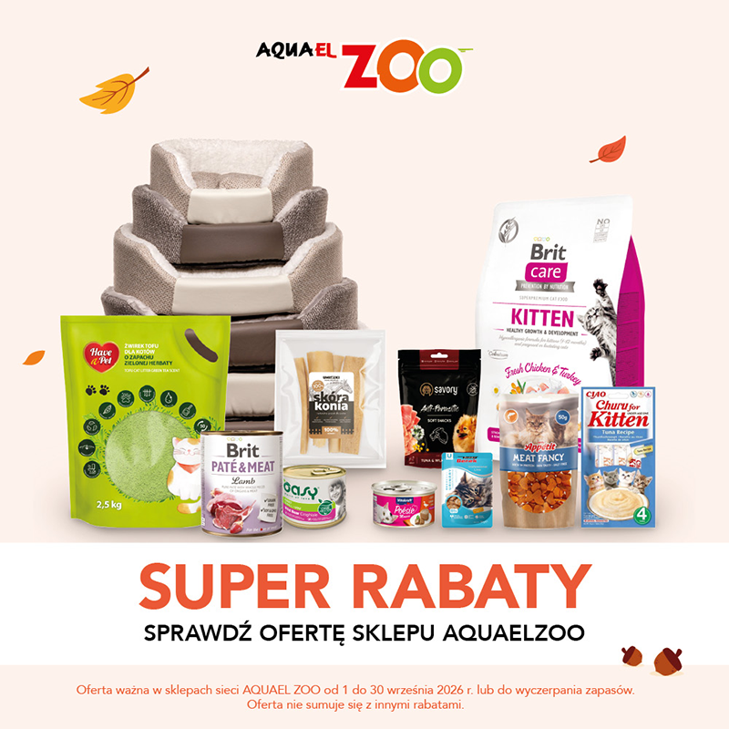 Grafika promocyjna marki Aquael Zoo. Produkty dla zwierząt karma przysmaki zabawki.